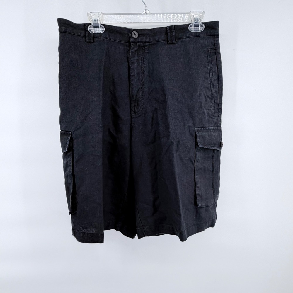 Indigo Palms Tommy Bahama Mens 36 Black 100% Linen Cargo Shorts Summer Beach